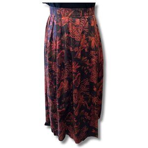 MARIE DOOLEY Vintage Asian & floral motif pleated full a-line skirt SMALL MEDIUM